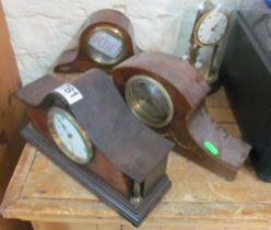 Two Edwardian inlaid clocks, oak clock case and a 365 day clock