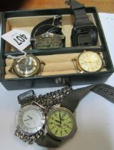 A vintage Japanese watch, Rotary gent's watch and four other gent's watches
