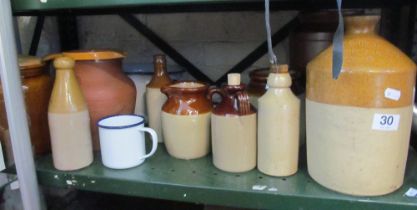 Some stoneware, enamel ware including a Denby storage pot