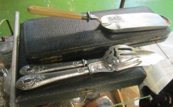 Various fish cutlery, servers and a crumb scoop