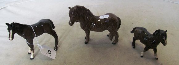 Three Beswick ponies (one a/f)