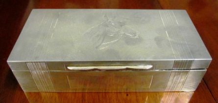 A silver cigarette box engraved horse