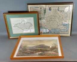 A coloured map of Dorset together with another small map and a watercolour by Hamilton Glass