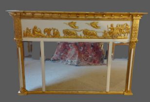 A Regency overmantel mirror with a relief moulded frieze depicting figures in chariots above a