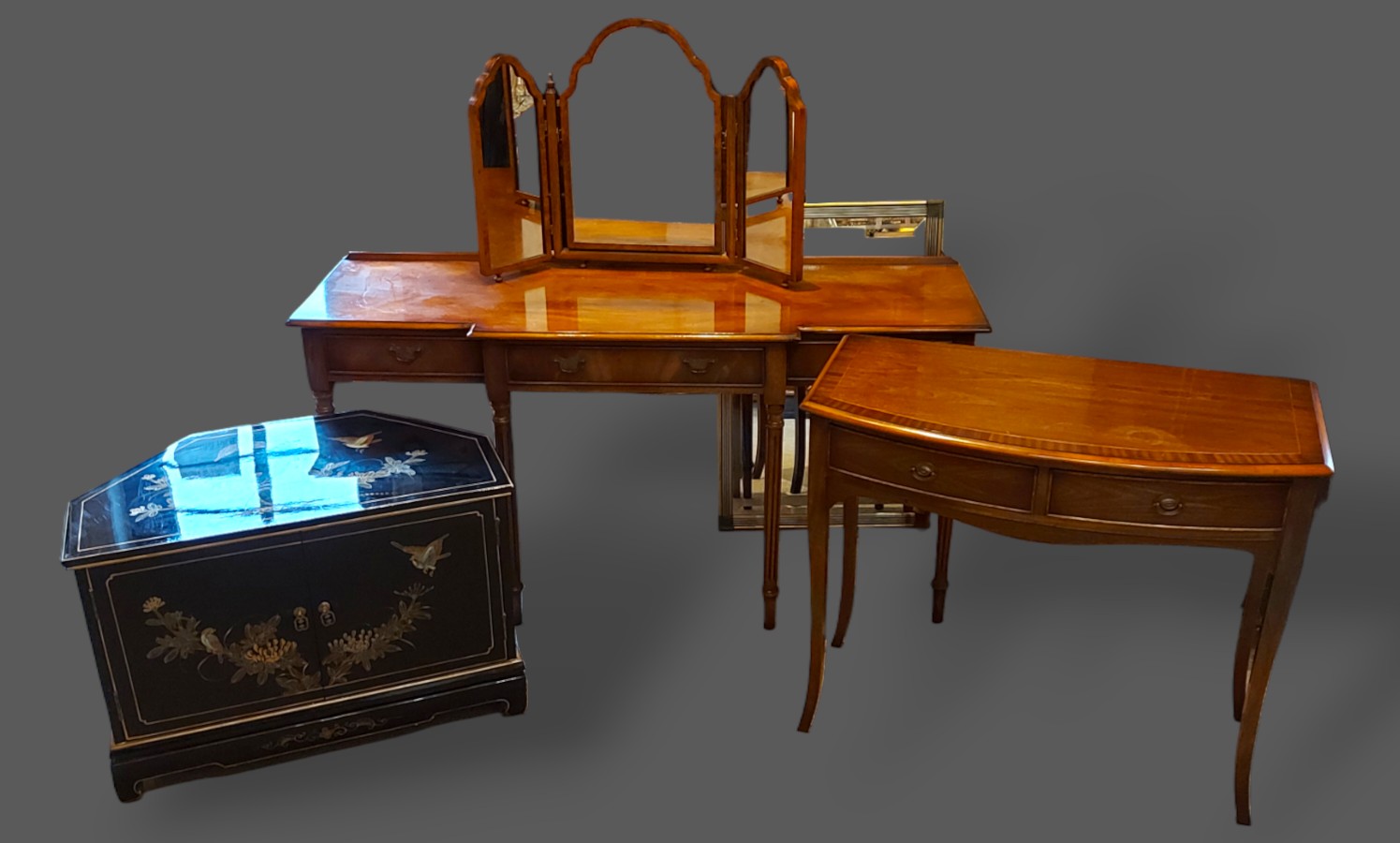 A 20th Century mahogany serving table together with a similar bow fronted side table, a