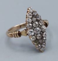 An 18ct gold Marquise Diamond cluster ring, 4gms, ring size P