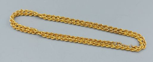 A 9ct gold neck chain of rope twist form, 57cms long, 5gms