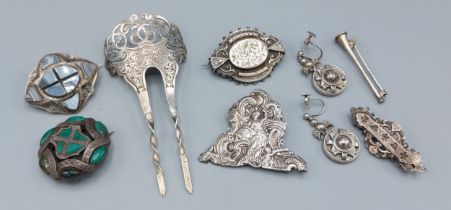 Two Scottish stone set brooches together with a small collection of jewellery to include brooches