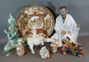 A pair of small Canton vases together with a Satsuma dish and other related ceramics