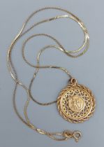 A 14ct gold pendant with fine link chain, 5.9gms