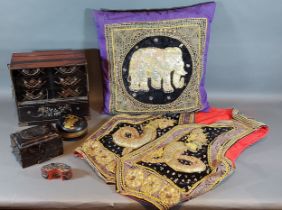 A Japanese lacquered table cabinet together with a Tortoiseshell sectional box, an Indian