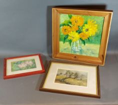Terry Kirman, Calendulas, oil on board, 31cms x 31cms together with two others by the same artist