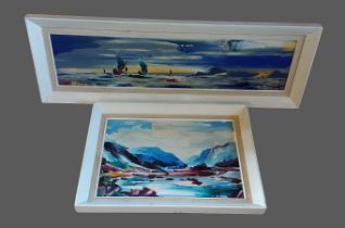 George Richard Deakins, seascape with boats, signed, 23cms x 100cms together with another similar by