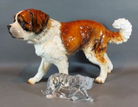 A Waterford glass model of a Tiger together with a large Goebel model of a St. Bernard