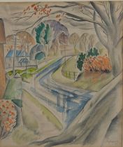 Guy Seymour Warre Malet, A Village Street on a Rainy Day, C1930, watercolour, Signed, 29cms by 24cms