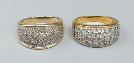 A 9ct gold diamond cluster ring together with another similar diamond cluster ring