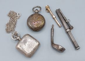 A Birmingham silver Sovereign case together with another Sovereign case and four propelling pencils