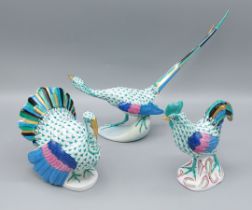 A Herend model in the form of a Turkey, a Pheasant and a Chicken decorated in the Imari pallette
