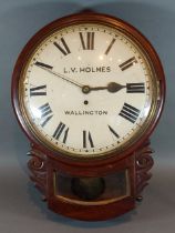 A 19th Century mahogany cased wall clock with single fusee movement, inscribed L.V. Holmes,