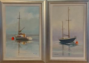 Malachi Smith, a pair of oils on canvas, Sailing Boats at Sea, signed, 88cms by 52cms