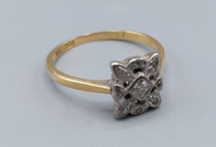 An 18ct gold Diamond cluster ring of square form, 3.1gms, ring size Q