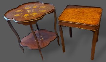A 19th Century mahogany and marquetry inlaid two tier occasional table together with a mahogany