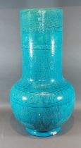 A Burmantoft Faience large vase with Turquoise ground, 60cms tall