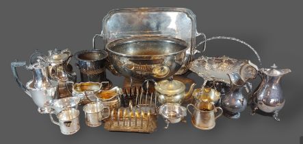 A silver plated two handled tray together with a collection of silver plated items