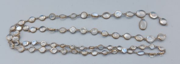 A Moonstone set necklace of linked form, 64cms long