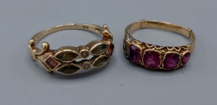 A 9ct gold ring set with five graduated Amethyst together with another 9ct gold stone set dress