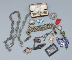 Two Birmingham silver medallions together with a collection of mainly silver jewellery