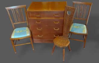 A G-Plan four drawer chest together with a pair of bedroom chairs, and a spinning chair