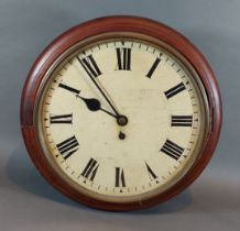 A 19th Century mahogany cased circular wall clock with single fusee movement, 36cms diameter