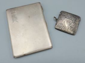 A Birmingham silver Vesta case together with a Birmingham silver cigarette case, 7ozs