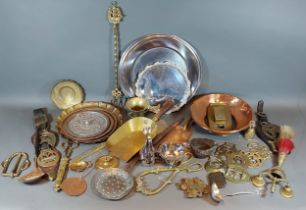 A small collection of horse brasses together with other metal wares