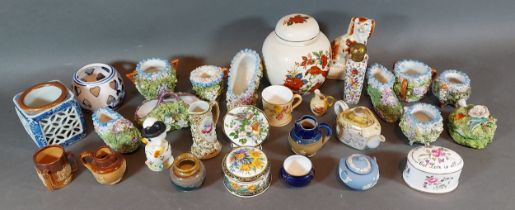 A Royal Worcester blush ivory miniature cup together with a similar jug and a collection of other