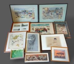 Cecil Aldin, a pair of coloured prints, together with a collection of nine pictures and prints