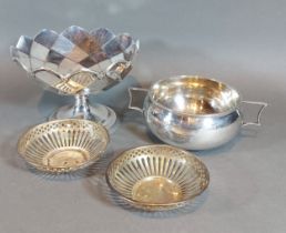 A Birmingham silver pedestal bowl together with a Birmingham silver sucrier and a pair of silver bon