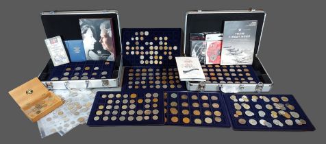 A collection of British and Foreign coins and banknotes, within two collectors cases and lose