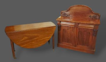 A 19th Century drop flap dining table, raised upon square chamfered legs, together with a mahogany