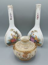 A Royal Worcester blush ivory squat vase, hand painted and highlighted with gilt, 13cms tall