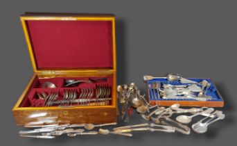 A canteen of plated flatware in case together with a collection of plated flatware