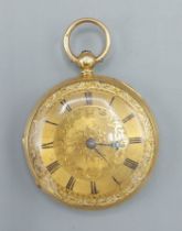 An 18ct gold cased pocket watch by Dent, the movement set with a Diamond, 51.4gms inclusive, 4cms