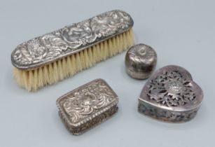 A Birmingham silver backed dressing table brush together with a Birmingham Silver box with