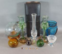 A Waterford Crystal glass vase, together with a blue glass egg inscribed Faberge and other glassware