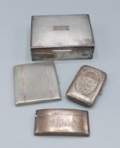 A Birmingham silver cigarette box together with two Birmingham silver cigarette cases and a