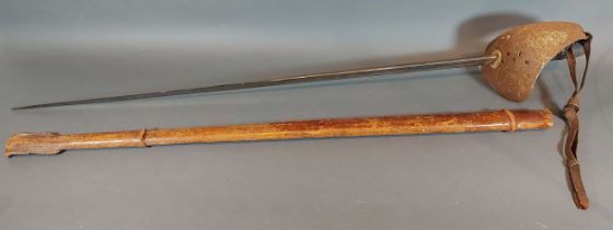 A George V officers sword with leather scabbard, blade length 81cms