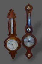A 19th century rosewood cased barometer thermometer, together with a mahogany cased barometer