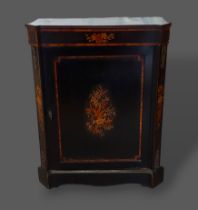 A Victorian ebonised, marquetry inlaid and gilt metal mounted pier cabinet with an inlaid door above