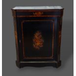 A Victorian ebonised, marquetry inlaid and gilt metal mounted pier cabinet with an inlaid door above